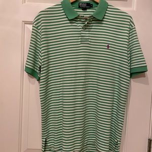 White and Green Striped Ralph Lauren Golf Shirt